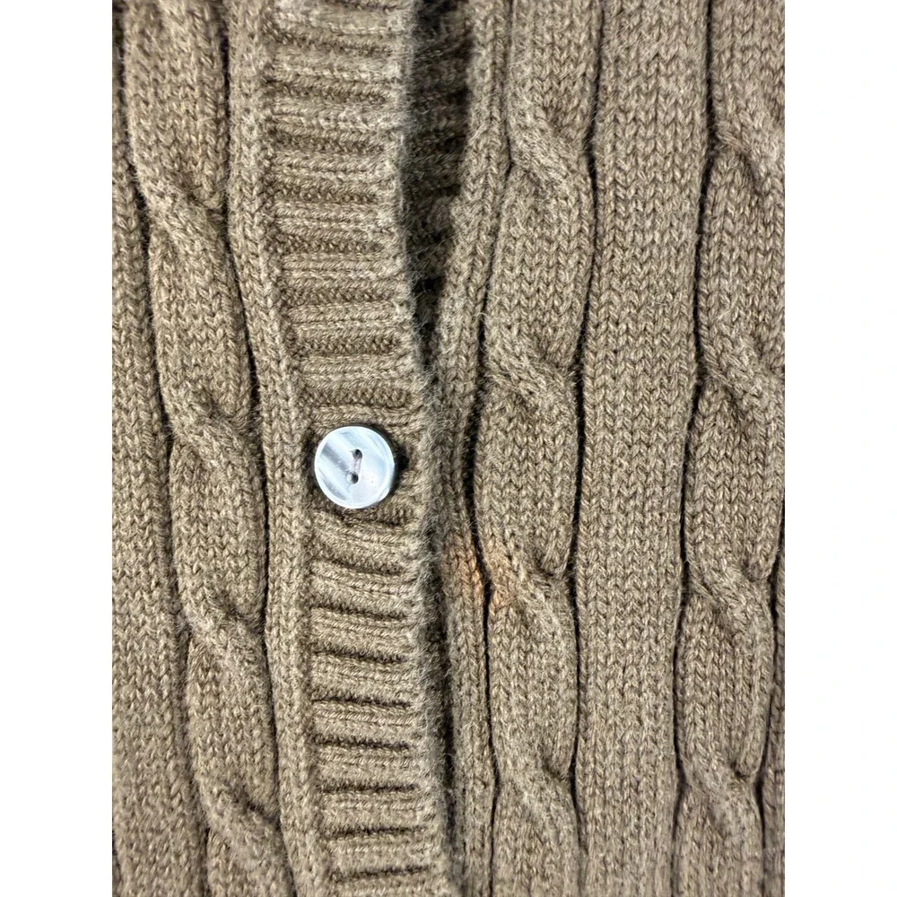 Eddie Bauer Y2K Cardigan Womens XL Tall Brown Cable Knit Sweater Grandma Preppy